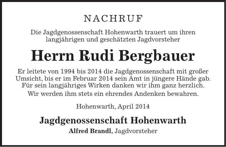 Traueranzeige Rudi Bergbauer