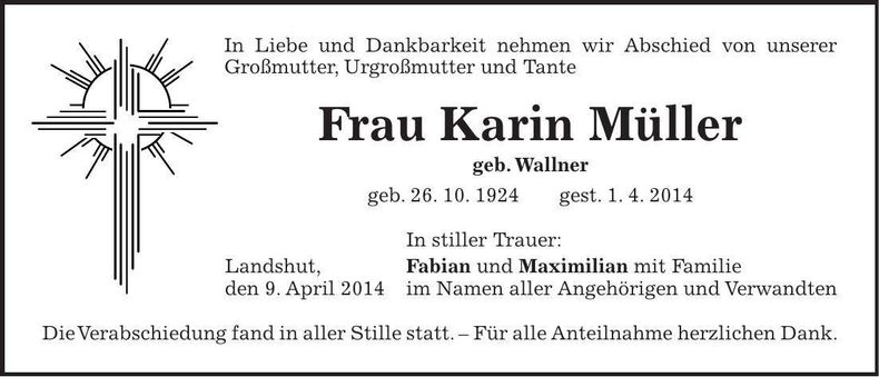 Traueranzeige Karin Müller