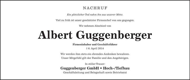 Traueranzeige Albert Guggenberger