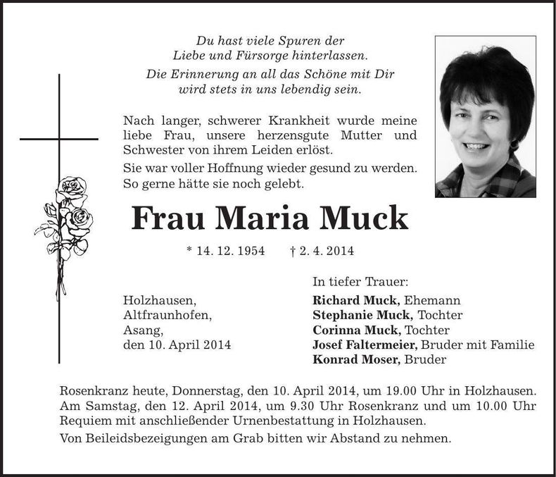 Traueranzeige maria Muck