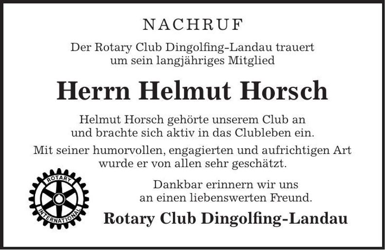 Traueranzeige Helmut Horsch