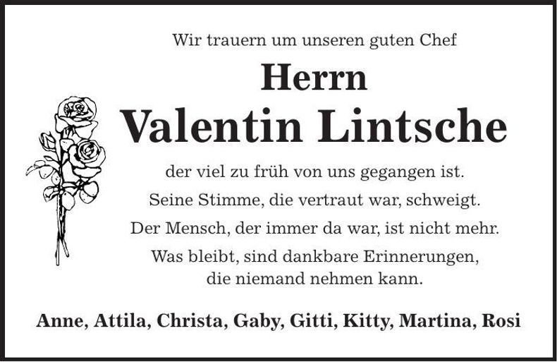 Traueranzeige Valentin Lintsche