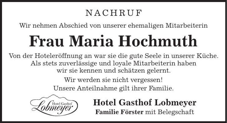 Traueranzeige Maria Hochmuth