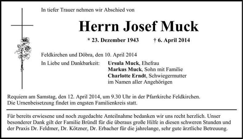 Traueranzeige Josef Muck