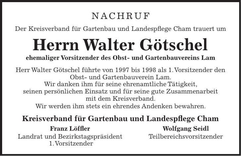 Traueranzeige Walter Götschel