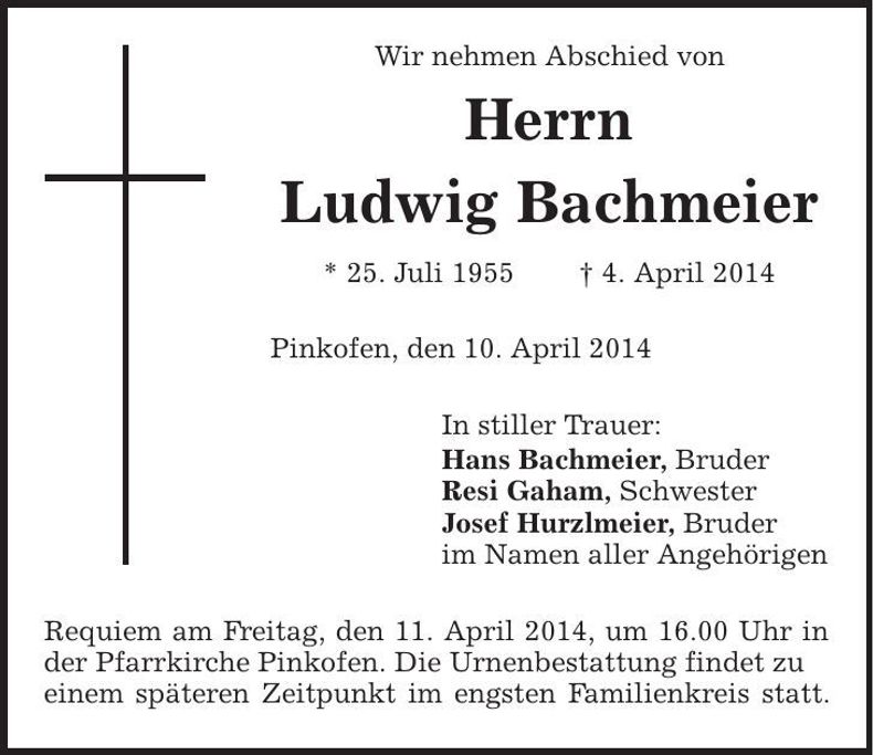 Traueranzeige Ludwig Bachmeier