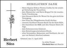 Traueranzeige Herbert Süss