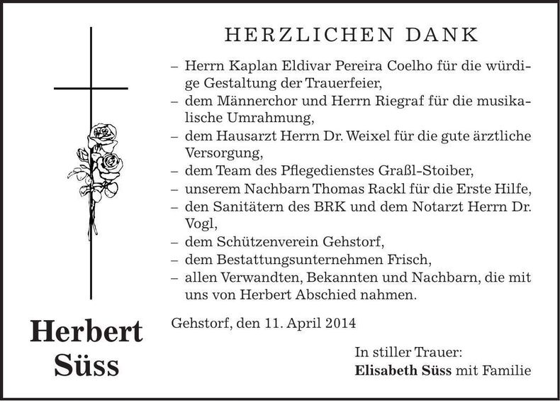 Traueranzeige Herbert Süss