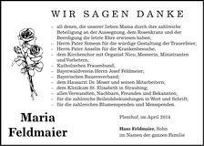 Traueranzeige Maria Feldmaier