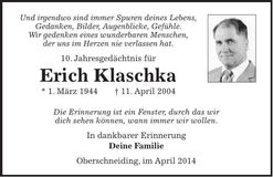 Traueranzeige Erich Klaschka