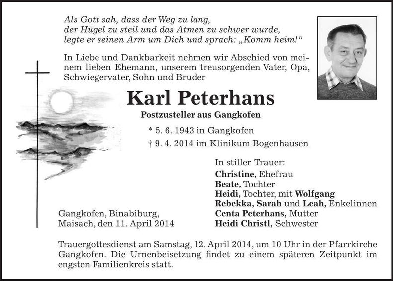 Traueranzeige Karl Peterhans