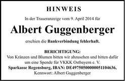 Traueranzeige Albert Guggenberger