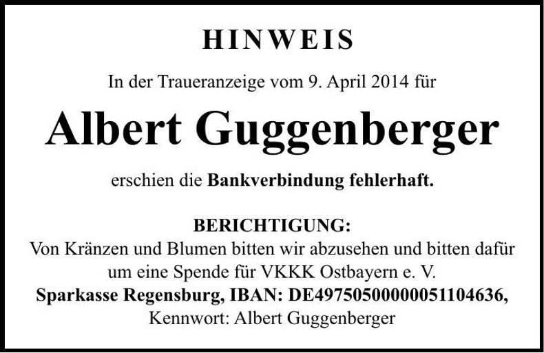 Traueranzeige Albert Guggenberger