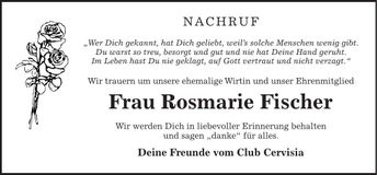 Traueranzeige Rosmarie Fischer