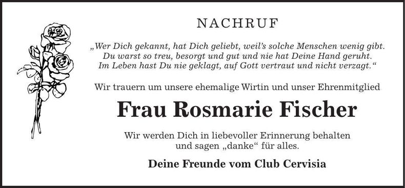 Traueranzeige Rosmarie Fischer