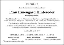 Traueranzeige Irmengard Hintereder