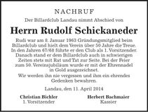 Traueranzeige Rudolf Schickaneder