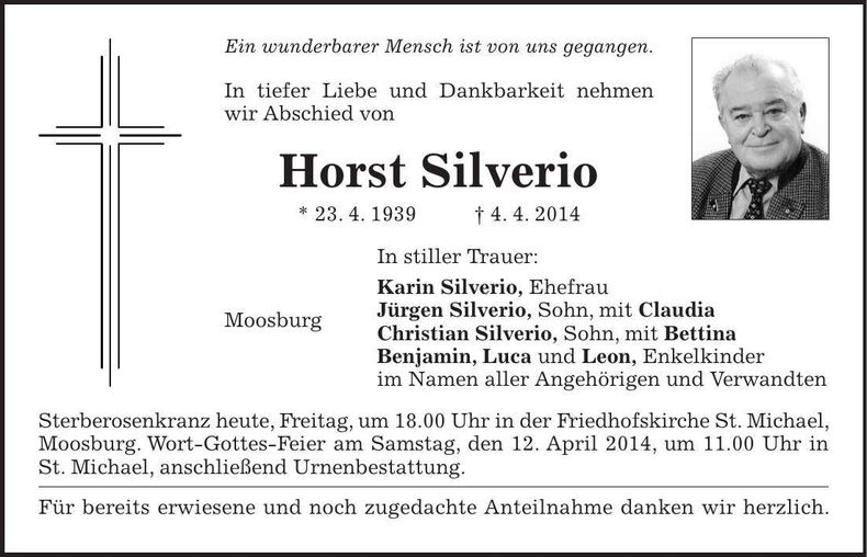 Traueranzeige Horst Silverio