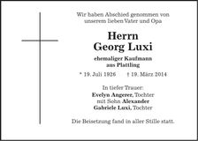 Traueranzeige Georg Luxi