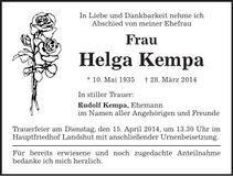 Traueranzeige Helga Kempa