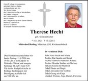 Traueranzeige Therese Hecht