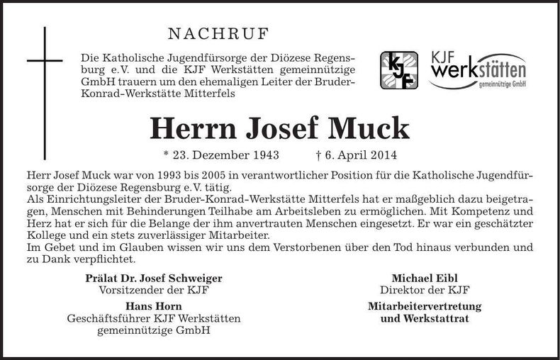 Traueranzeige Josef Muck