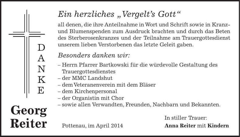 Traueranzeige Georg Reiter