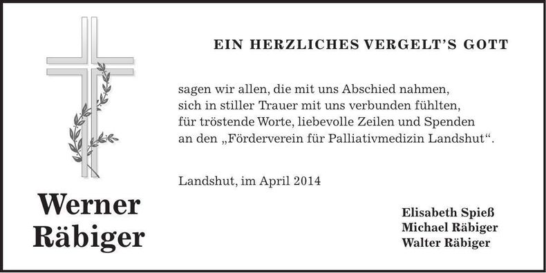 Traueranzeige Werner Räbiger