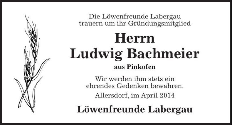 Traueranzeige Ludwig Bachmeier