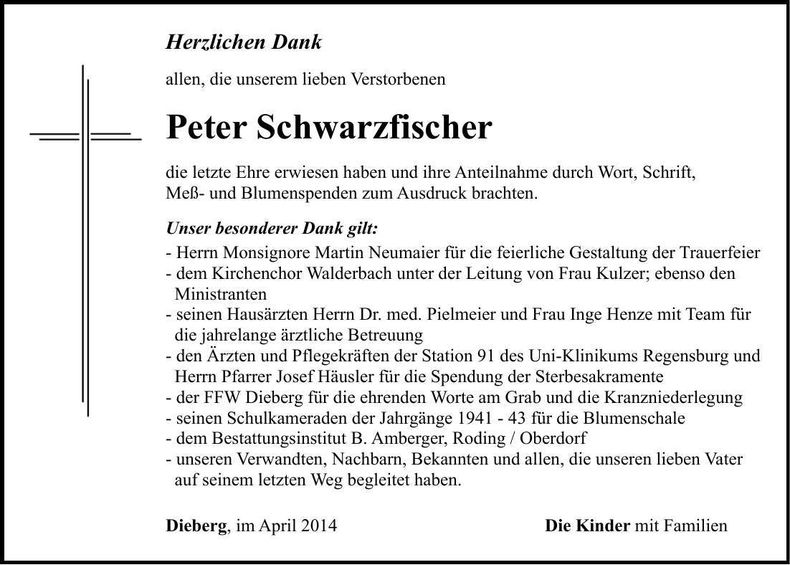 Traueranzeige Peter Schwarzfischer