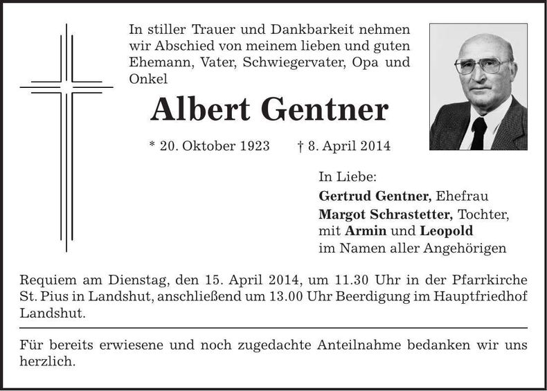 Traueranzeige Albert Gentner