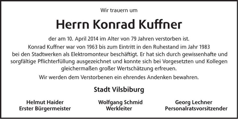 Traueranzeige Konrad Kuffner