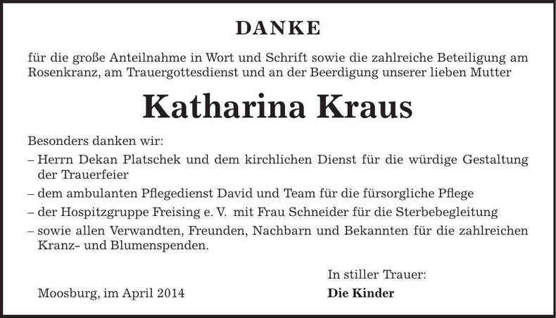 Traueranzeige Katharina Kraus