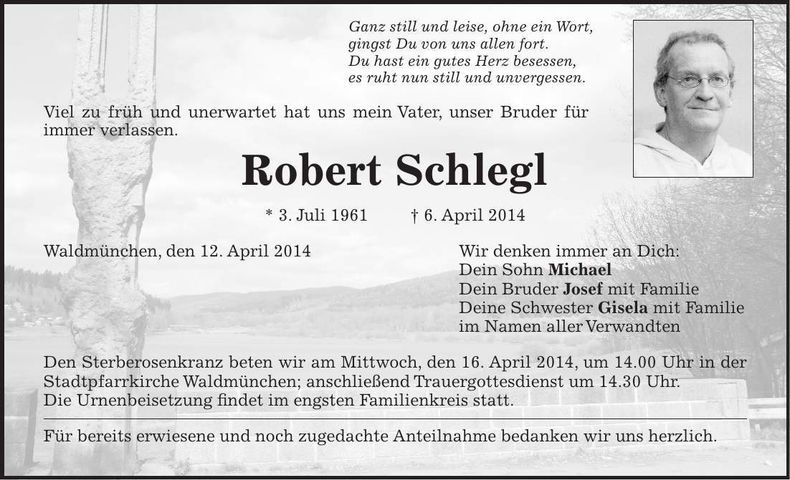 Traueranzeige Robert Schlegl