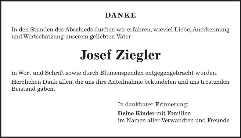Traueranzeige Josef Ziegler