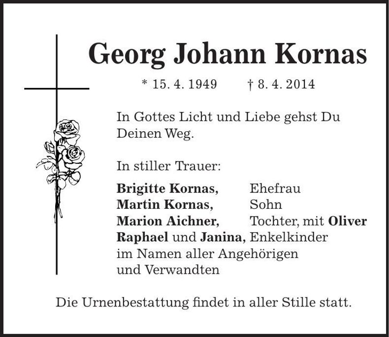 Traueranzeige Georg Johann Kornas