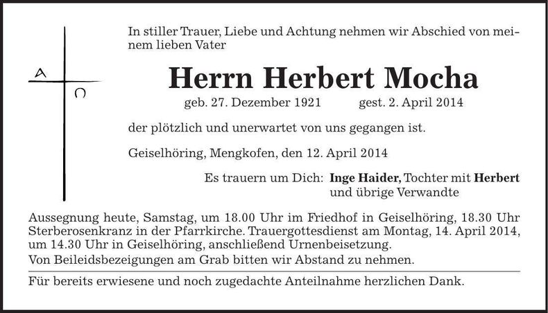 Traueranzeige Herbert Mocha