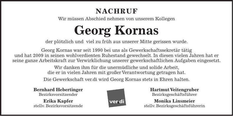 Traueranzeige Georg Kornas
