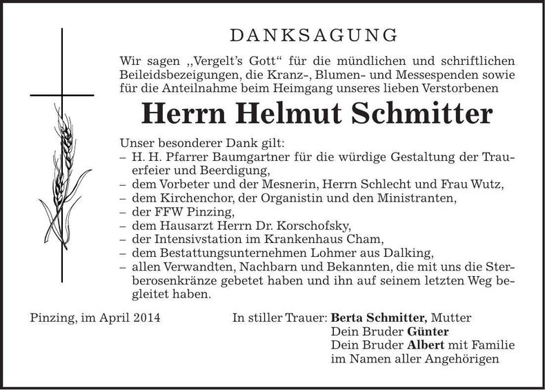 Traueranzeige Helmut Schmitter