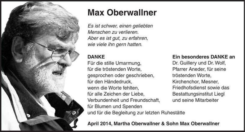Traueranzeige Max Oberwallner