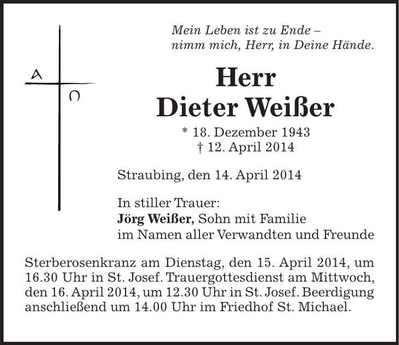 Traueranzeige Dieter Weißer