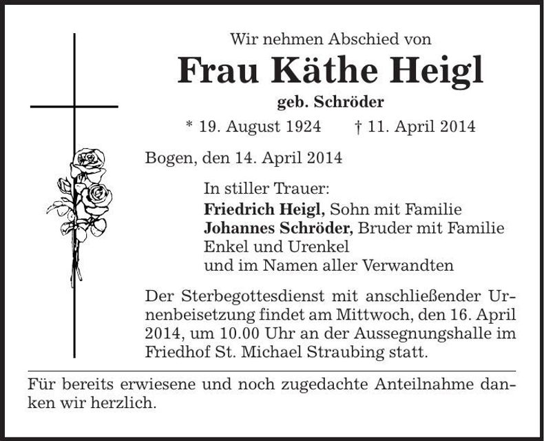 Traueranzeige Käthe Heigl