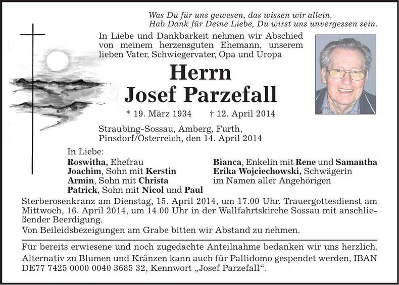Traueranzeige Josef Parzefall