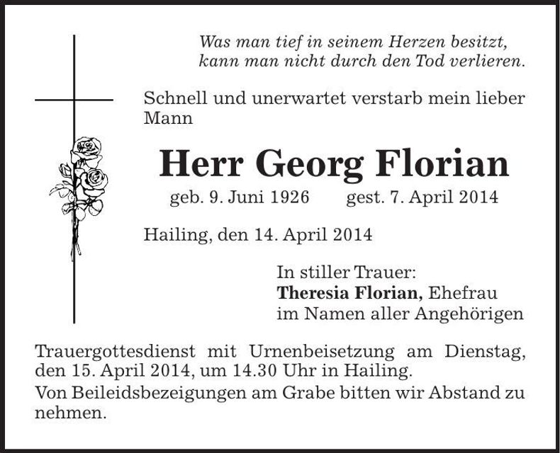 Traueranzeige Georg Florian