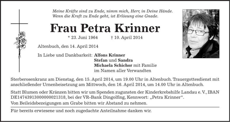 Traueranzeige Petra Krinner