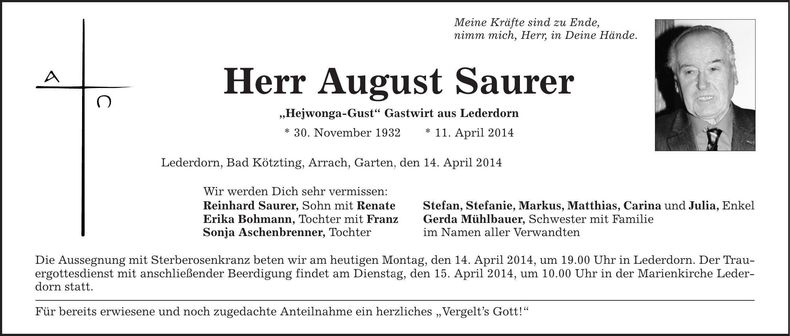 Traueranzeige August Saurer