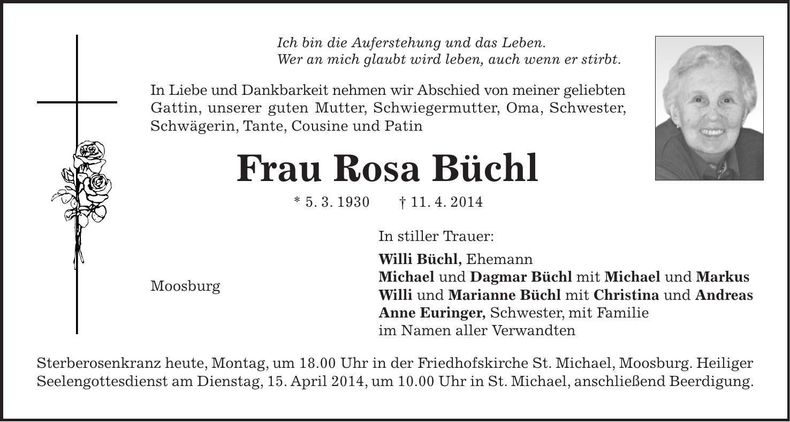 Traueranzeige Rosa Büchl