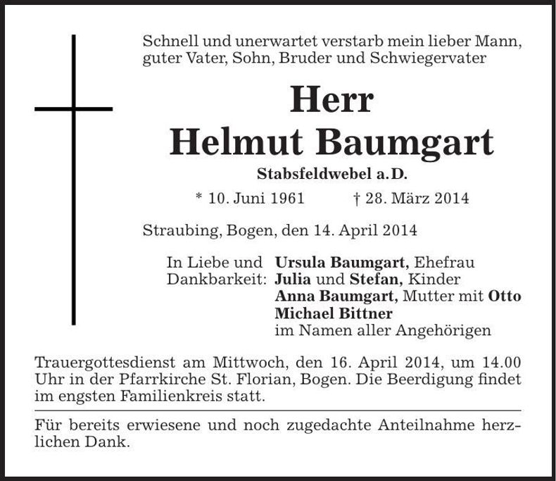 Traueranzeige Helmut Baumgart