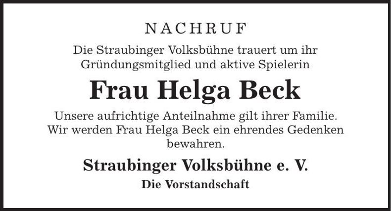 Traueranzeige Helga Beck