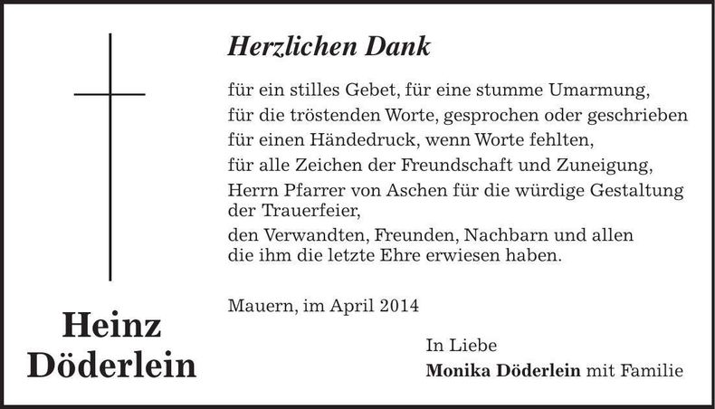 Traueranzeige Heinz Döderlein